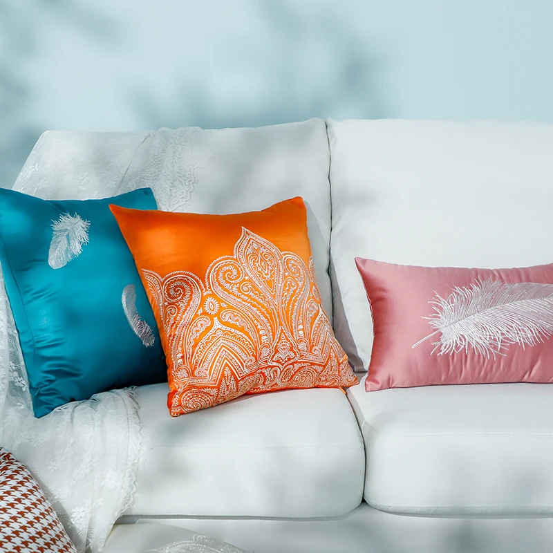 

Embroidered White Feather Cushion Cover Decorative Throw Pillow Fashion Simple Car Living Room Home Decoration Square Pillowcase