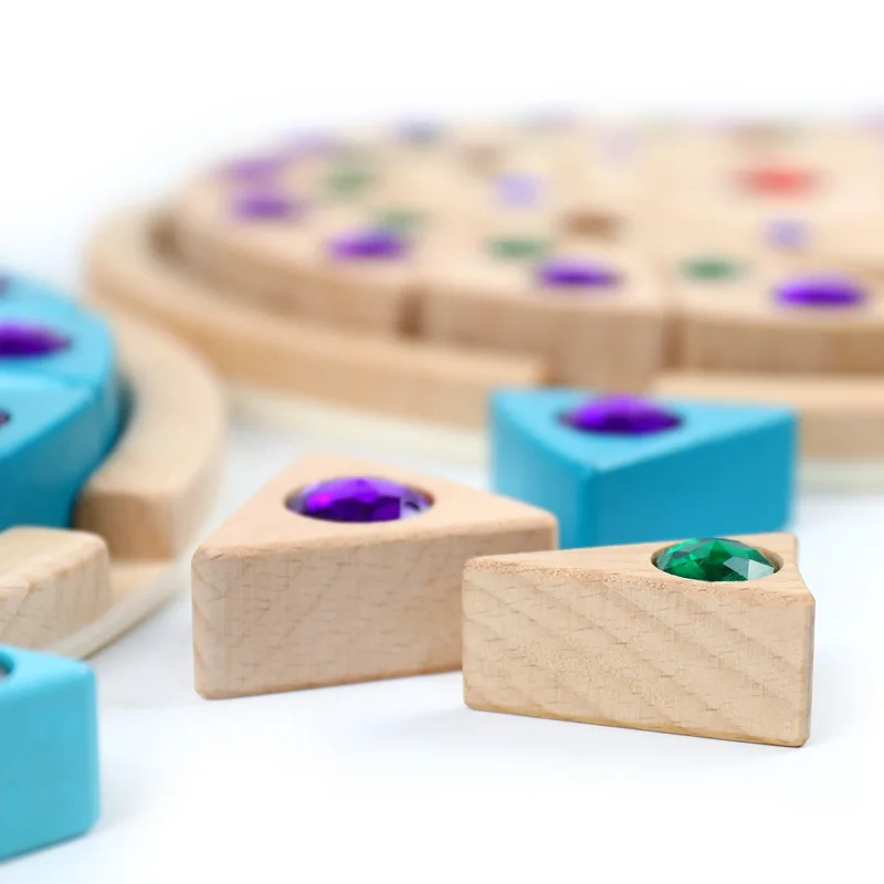 

2021 Newest Mandala Sun Flower Gem Building Blocks Wooden Rainbow Jenga Children's Creative Assembling Color Cognitive Toys