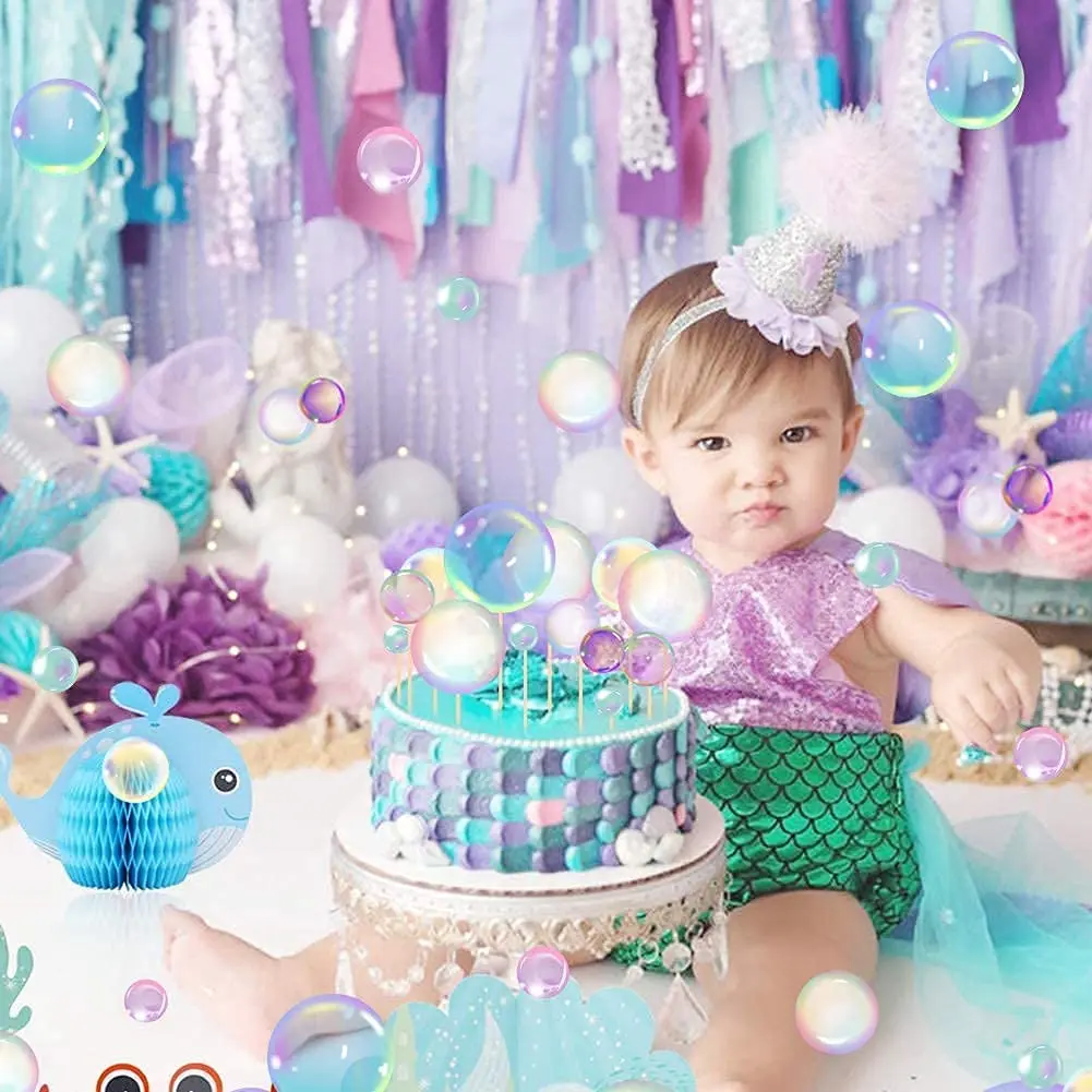 27 piezas de decoraci&oacute;n de pastel de fiesta bajo el mar, adornos de pastel de burbujas, pegatina de burbujas de arco&iacute;ris, suministros de fiesta para ni&ntilde;os, cumplea&ntilde;os-2