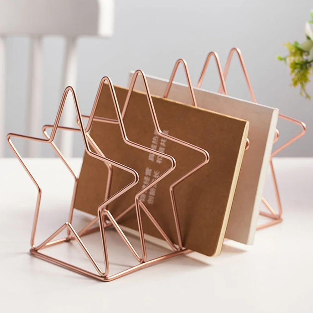 

1pc Star Design Desktop Bookshelf Iron Art Book Rack Creative Bookstand Simple Bookend for Newspaper Magazine Book Random Color