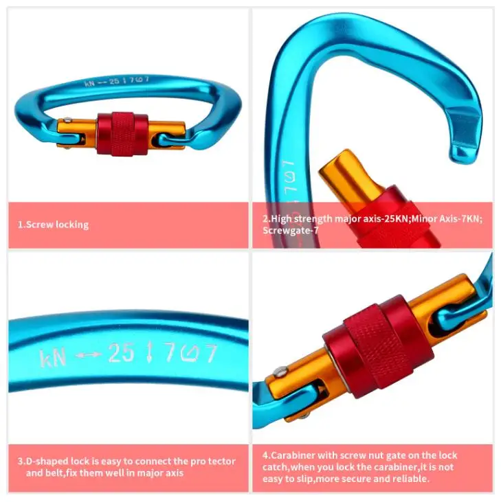 Outdoor Tool Mountaineering Caving Rock Climbing Carabiner D Shaped Safety Master Screw Lock Buckle Escalade Equipement 2PCS | Спорт и