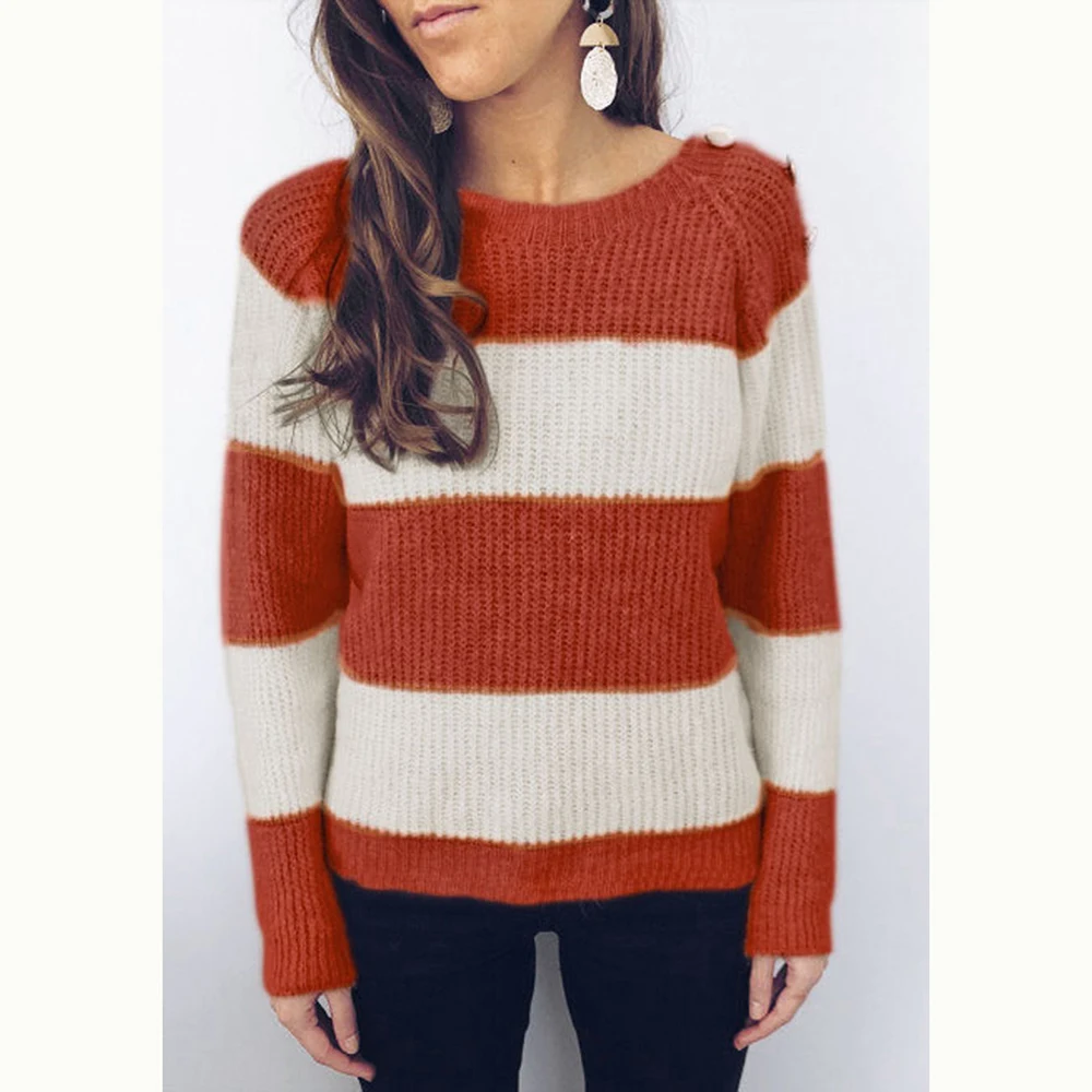 Women Long Sleeve Striped Sweater Autumn Winter Warm Knitted Pullovers and Sweaters Casual Knitwear Jumper Sueter Mujer Invierno | Женская