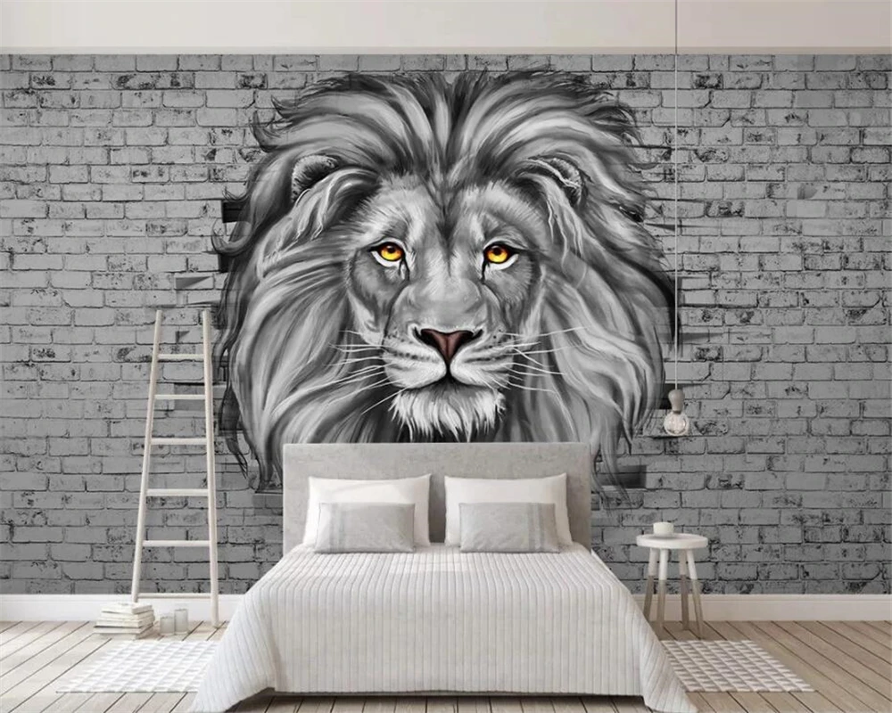 3d обои с кирпичным львом для гостиной дивана детской комнаты|custom wallpaper|mural