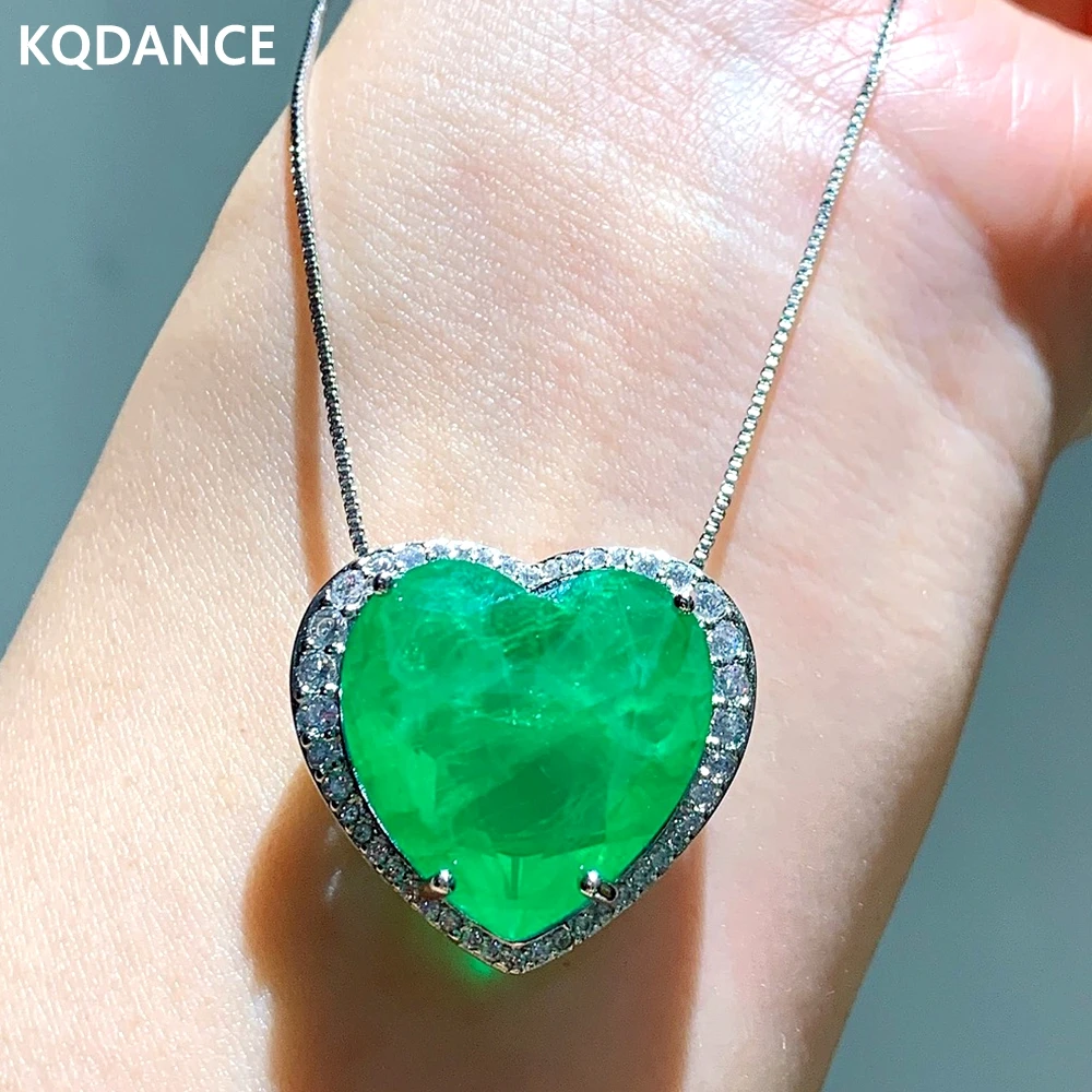 

KQDANCE Big Lab Paraiba Tourmaline Pariba emerald Gemstone Heart Pendant Necklace Charms Party Fine Jewelry for Women wholesale