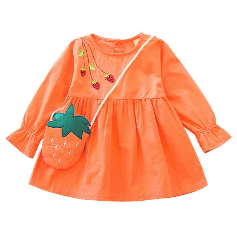 

TGirls Dress Children Baby Girls Strawberry Print Cotton Long Sleeve O-Neck Dress Kids Toddler Autumn Casual Pageant Dresses