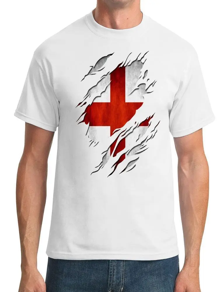 

2019 NEW casual fashion floral printed T-shirt New Fashion Short Sleeve St Georges English Flag Ripped Effect Print T shirt