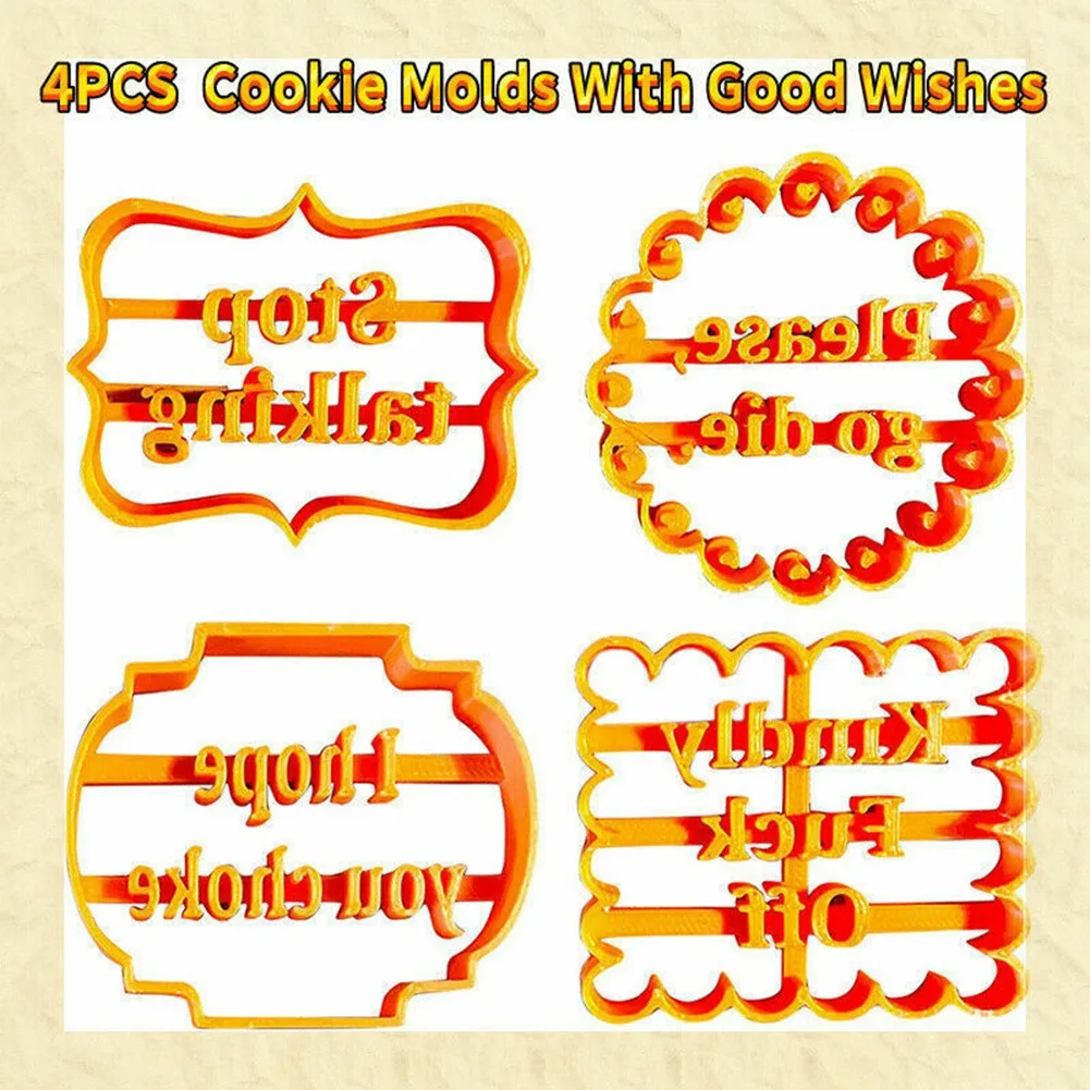 

Funny Cookie Molds With Good Wishes Cutters Irreverent Phrases Moulds Set 4pcs
