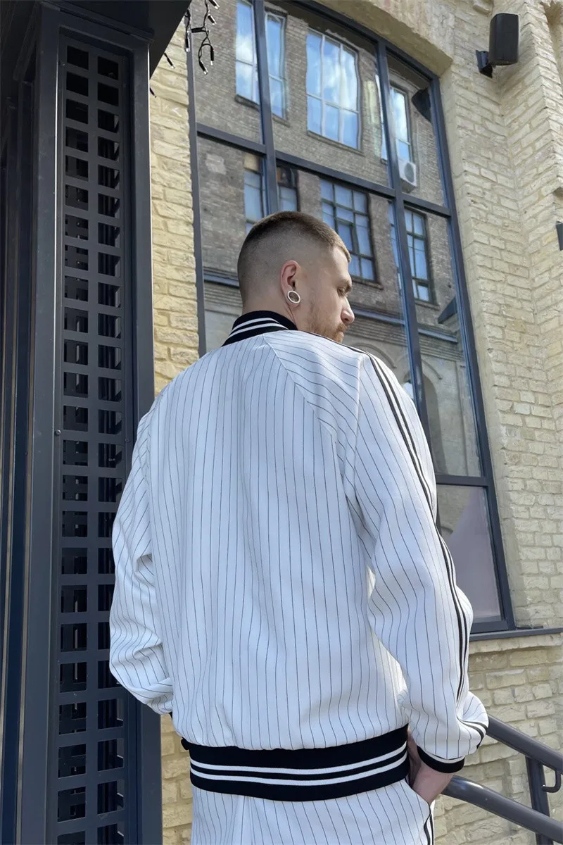 Костюм спортивный мужской на молнии свитшот куртка для тренировок в полоску