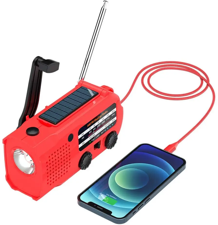 

Emergency Solar Dynamo Hand Crank AM/FM/NOAA Weather Alert Radio with 5000mAh Power Bank, Flashlight, Reading Lamp & SOS Alarm