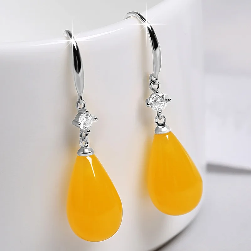 Женские серьги из серебра 925 пробы с натуральными янтарными камнями | Украшения и