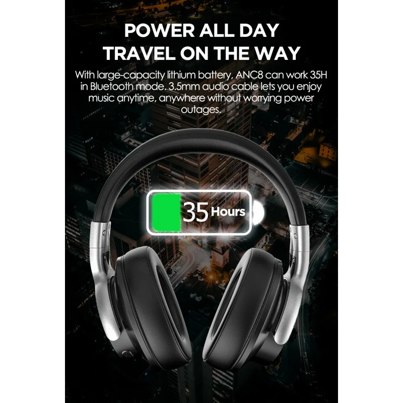 AUSDOM ANC8 Active Noise Cancelling Wireless Headphones Bluetooth 5.0 Headset with Mic Handfree 30H Playtime For IOS Android | Электроника