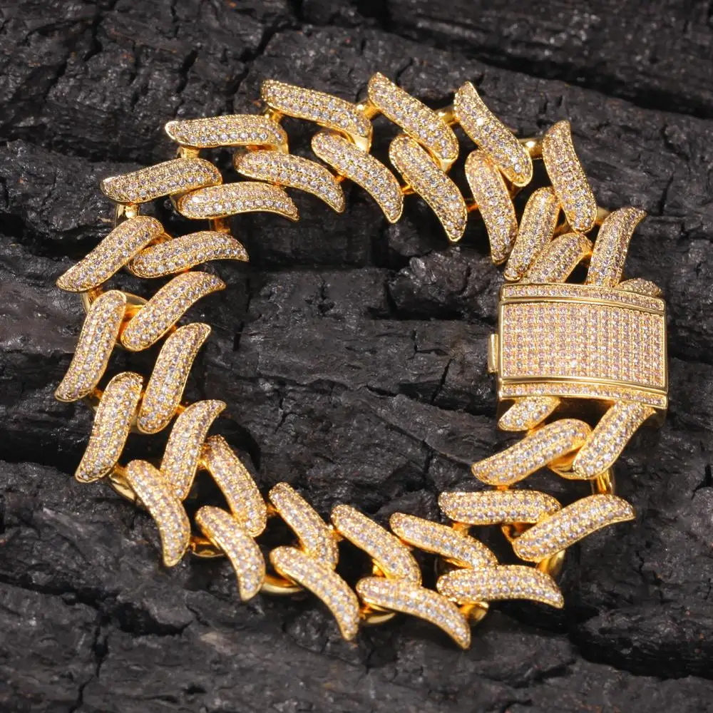 

New arrived Men Hip Hop Iced Out Bling Bracelet micro pave AAA Zircon 20mm Thorn Cuban chain bracelets fashion Hiphop jewelry