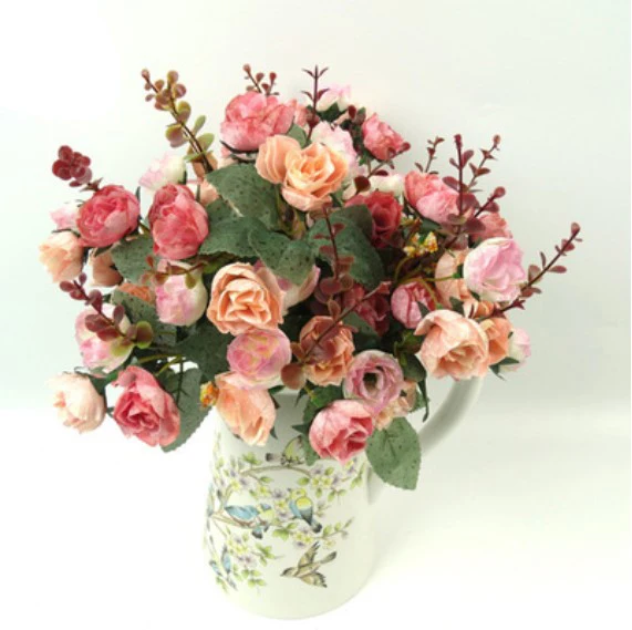 

Bud heart rose Silk flower bouquet rose 21 Head family wedding bouquet outdoor