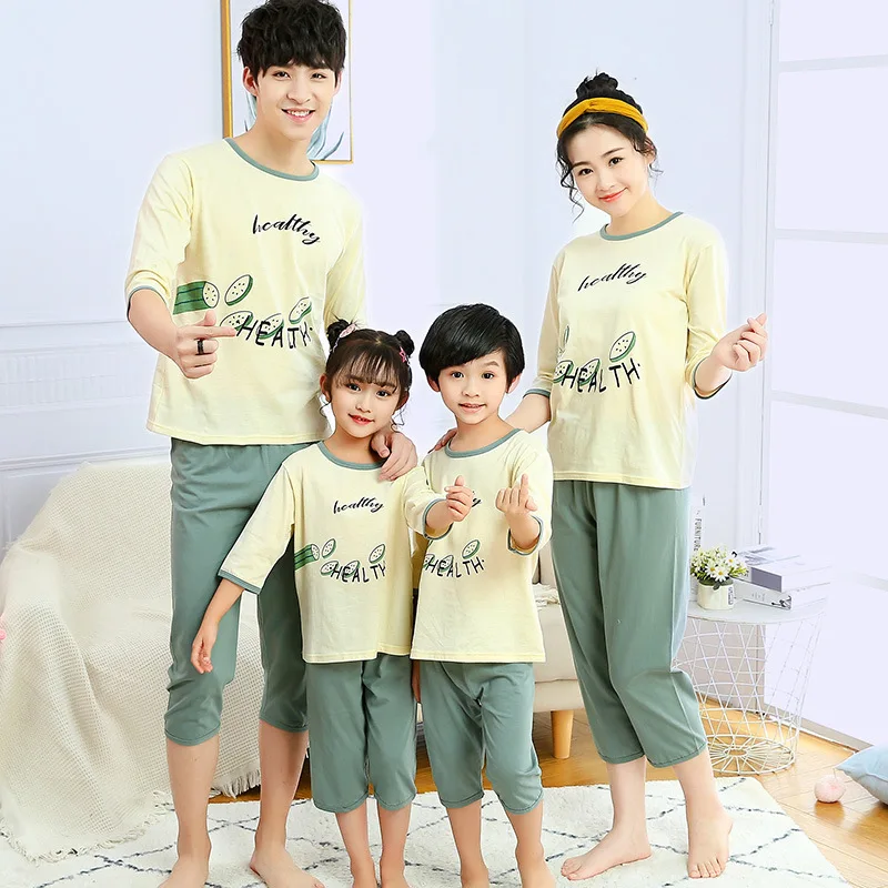 

parent-child pajamas two-piece children's mosquito-proof seven-sleeve women's summer thin