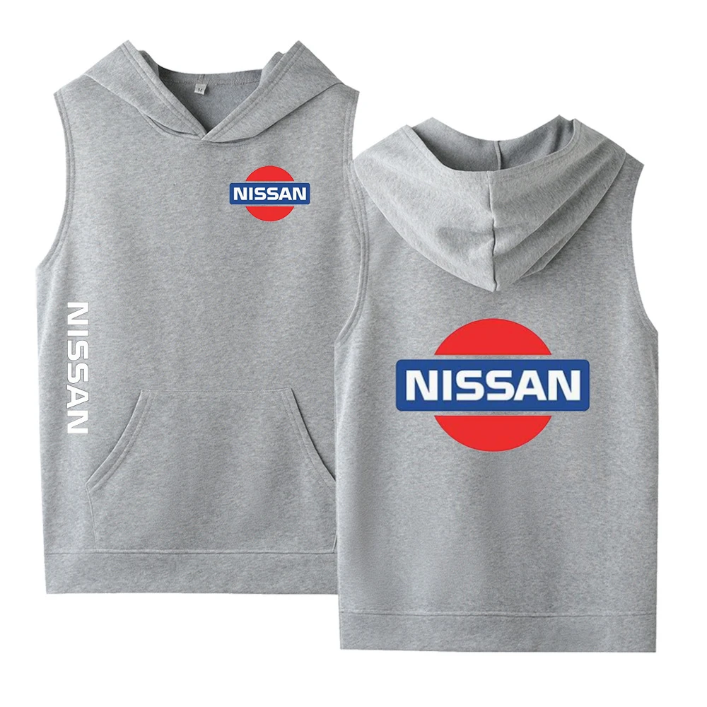 

2021 New NISSAN Summer Men's Casual Hoodies Cotton Vest Male Print College Man Solid Sleeveless Sweatshirts Tops
