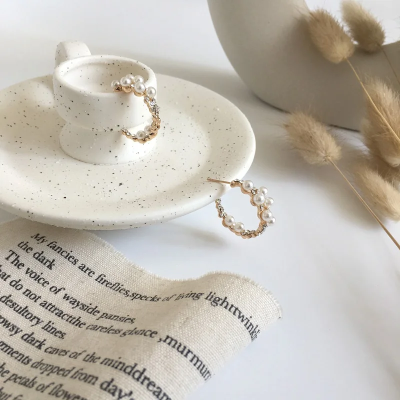 Женские серьги кольца с жемчугом MENGJIQIAO новые корейские элегантные ручной работы