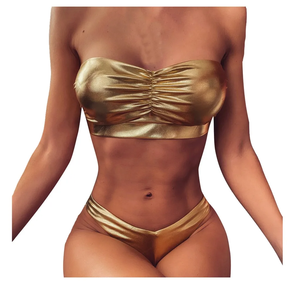 

Women Swimsuit Swimwear Beach Push-Up Bra Leather Bikini Padded Sexy Set Swimwears Tankinis Set