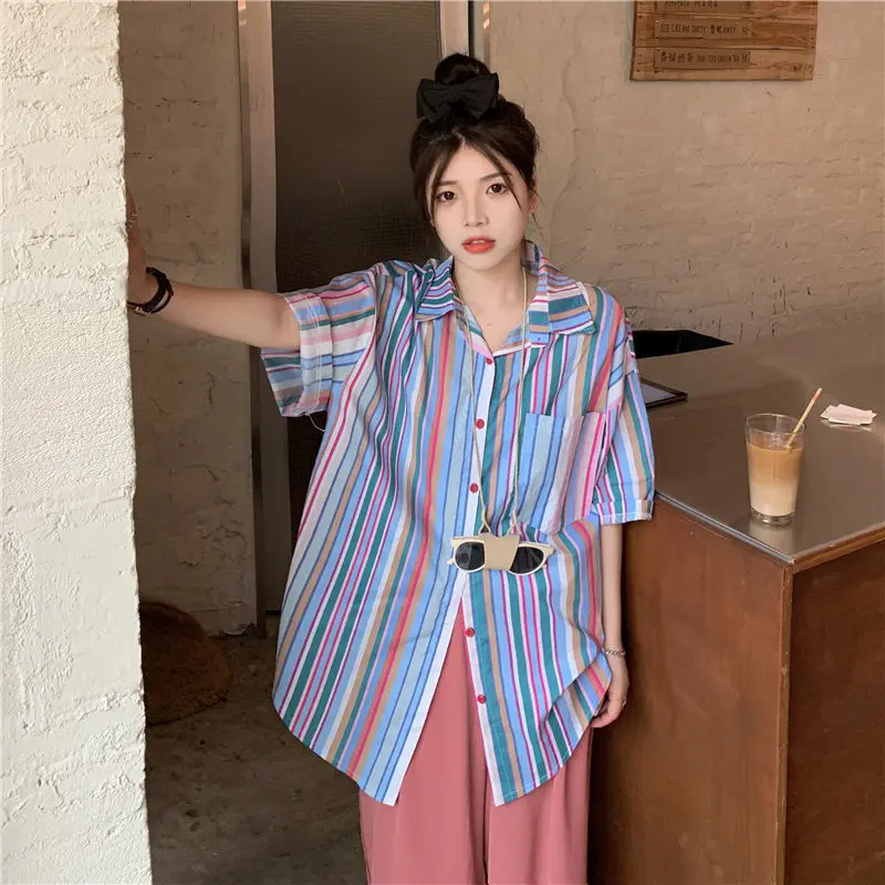 Полосатый дизайн винтажные рубашки женские универсальные офисные шикарные