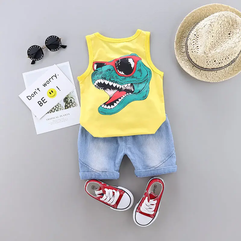 2 шт./компл. детский хлопковый спортивный костюм с мультяшным динозавром - купить