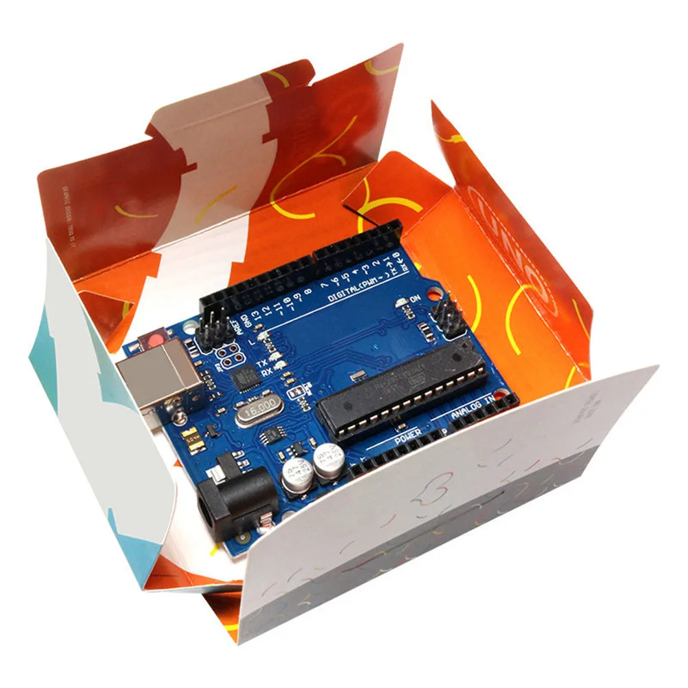 100 шт./лот для UNO R3 MEGA328P с usb-кабелем+ официальная бумажная коробка R3 для Arduino для UNO