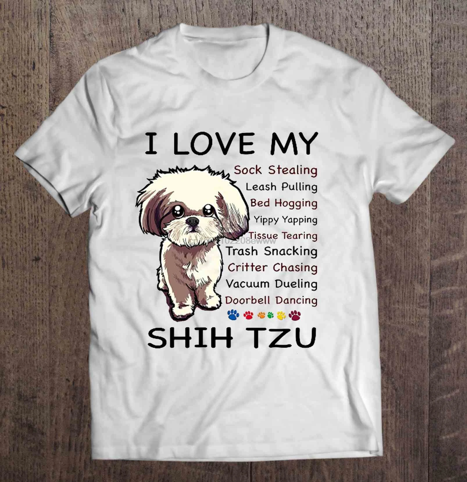 Мужская футболка I Love My Sock кража поводок тяга кровать такелаж Yippy Yapping Shih Tzu (1)