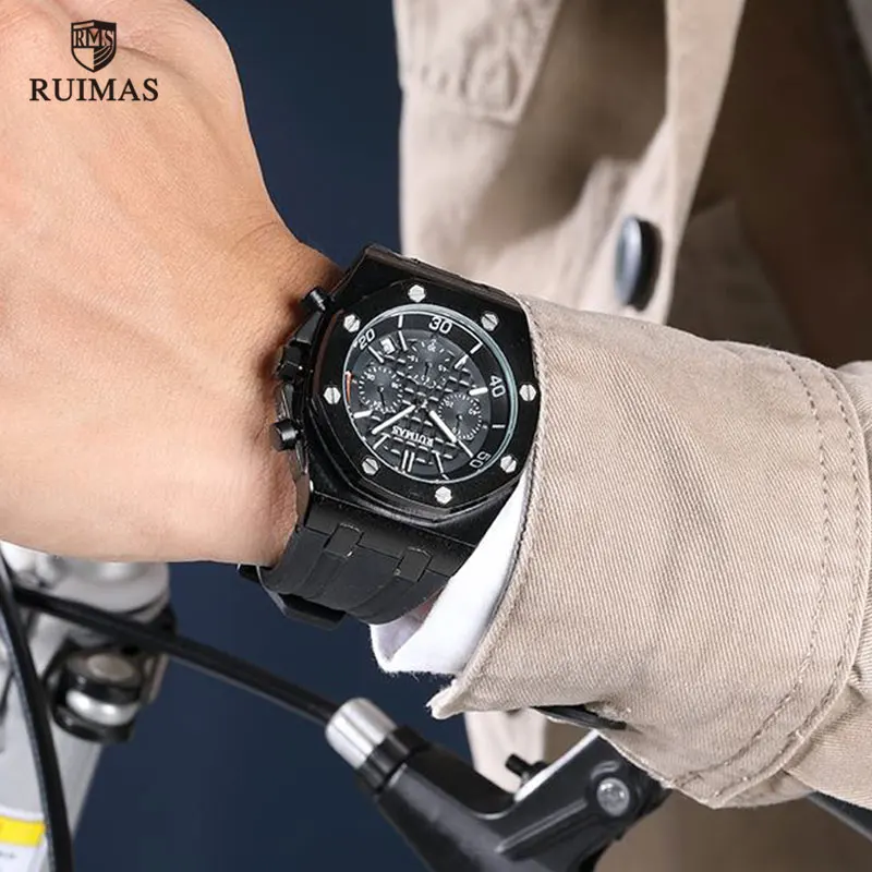 RUIMAS Chronograph Men Sport Watch Fashion Silicone Army Military Watches Relogio Masculino Quartz Wrist Watch Clock Men