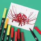 Ручка-кисть для японской каллиграфии TOMBOW AB-T, 96 цветов, двойная головка, водный маркер, 1 шт.