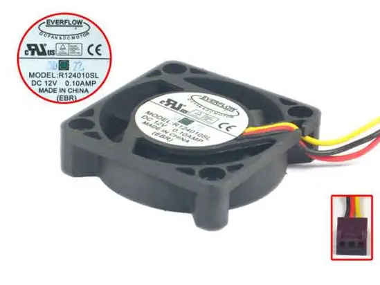 Вентилятор охлаждения сервера Everflow R124010SL, 12 В постоянного тока, 0,10 А, 40x40x10 мм, 3 провода