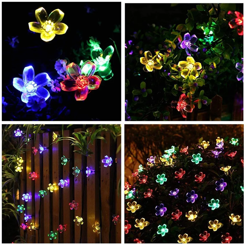 Solar Powered 20/30/50 Led Cherry Blossoms String Lights Outdoor Waterproof for Garden Patio Christmas Tree | Лампы и освещение