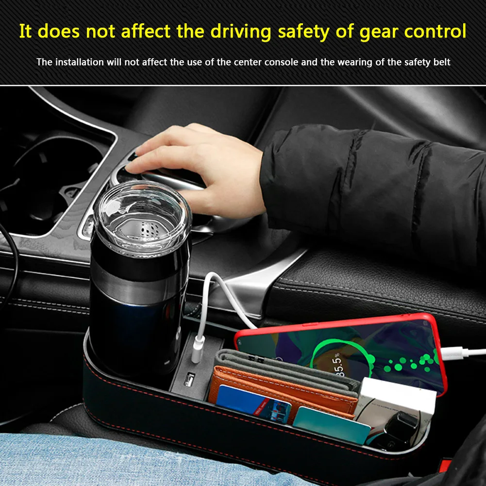 

Car Seat Gap Crevice Organizer Cup Holder Console Side Pocket Dual USB Charger for Outdoor Personal Car Parts Decoration