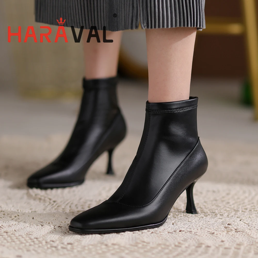 

HARAVAL Women Modern Ankle Boots Shoes HIgh Heels Black White Autumn Winter Fashion Elegant Boots Footwear Pointed ToeE11L