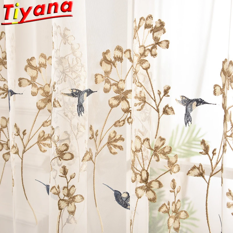 

Flower Cute Birds Embroidery Tulle Curtains for Living Room Chinese Classical Embroidery Birds Window Drapes Balcony X-HM399#30