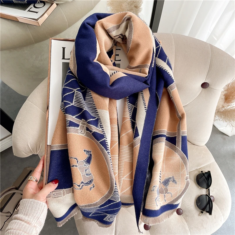 

Elegant New Winter Thick Cashmere Scarf Shawl Women Print Large 180*65cm Warm Blanket Pashmina Bufanda Wraps Travel Stoles 2022