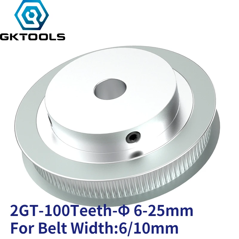 

GKTOOLS 100 Teeth 2GT Timing Pulley Bore 6/6.35/8/10/12/14/15/16/19/20/22/25mm GT2 Synchronous belt width 6/10mm 100Teeth 100T