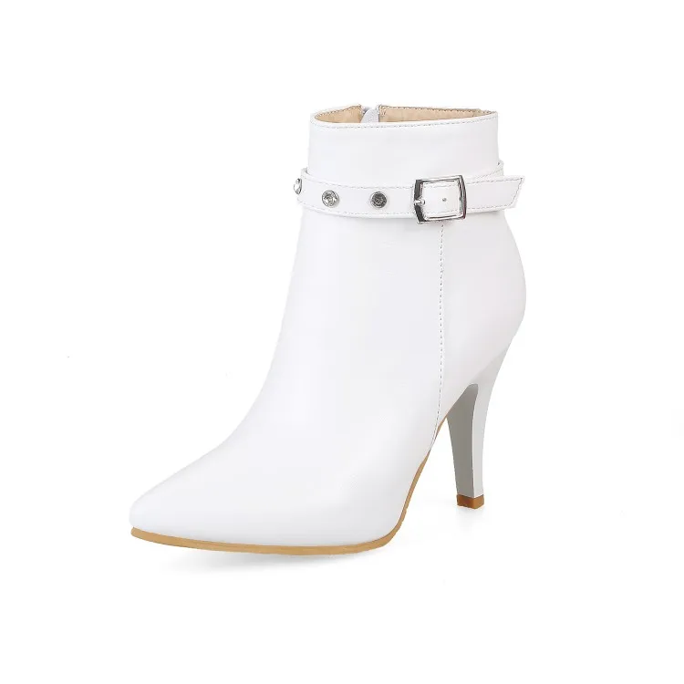 Ботинки-мартинсы на тонком каблуке с пряжкой и молнией сбоку | Обувь