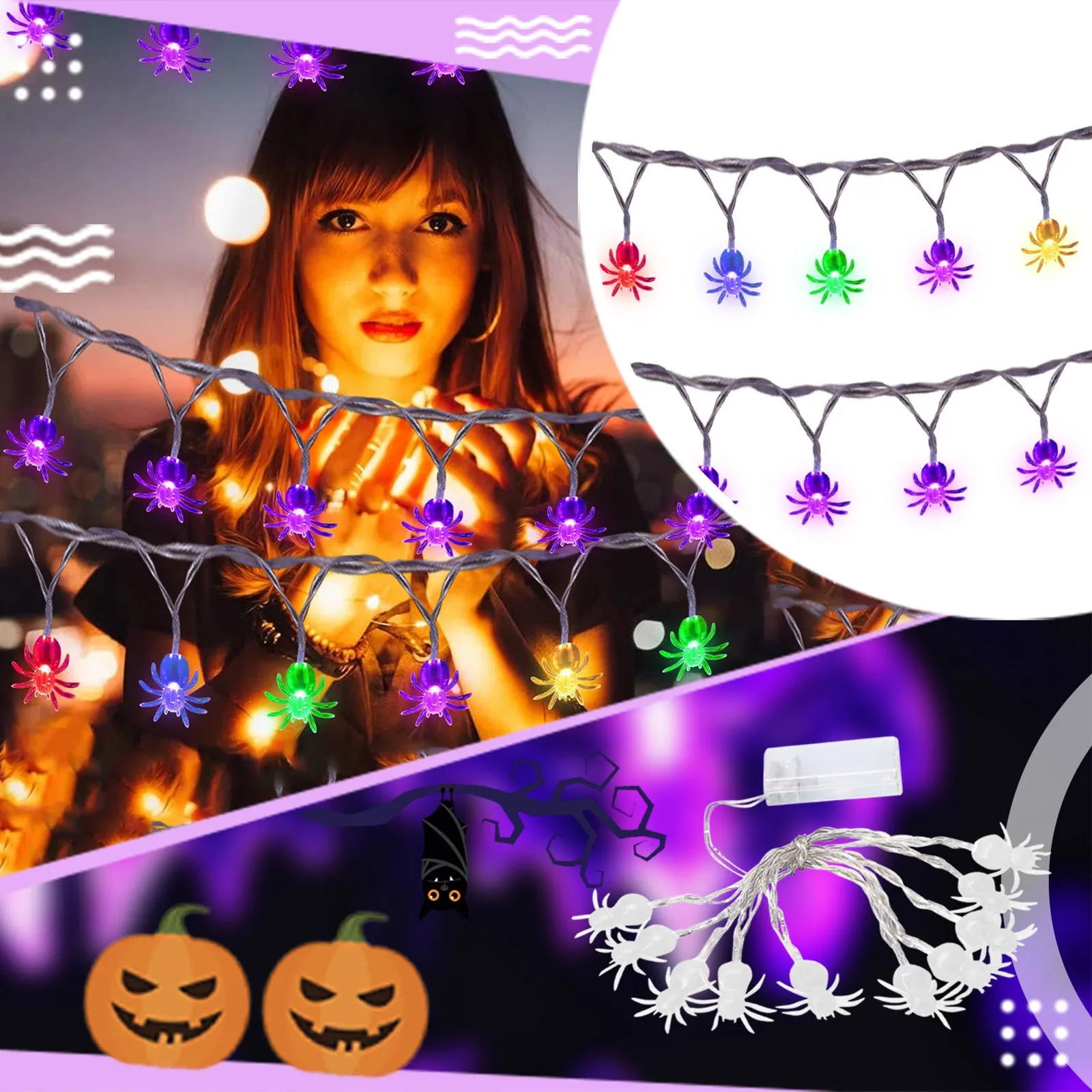 СВЕТОДИОДНАЯ Гирлянда-паук на Хэллоуин 10 светодиодов светильник ная гирлянда