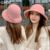autumn winter womens hat solid big bowknot dome top bucket hat designer female warm winter caps korean wide brim folding gorro