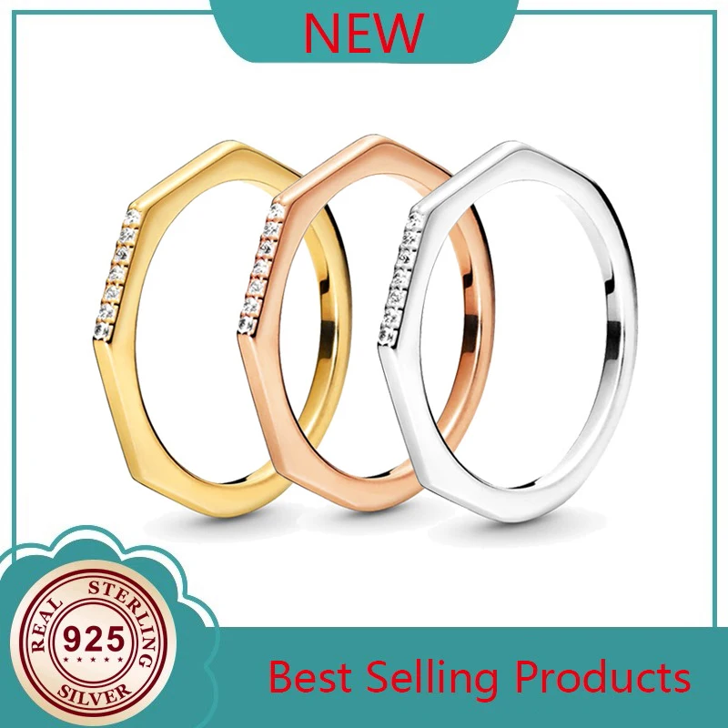 

Original 925 кольцо Silver Pan Ring Creative Polygonal Couple Pan Ring For Women Wedding Party Gift Fashion Jewelry