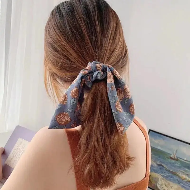 

Rabbit Ears Knotted Scrunchies Women Elastic Hair Bands Bow Hair Scarf Hair Rope Ties Fashion Hair Accessories Ponytail Holder