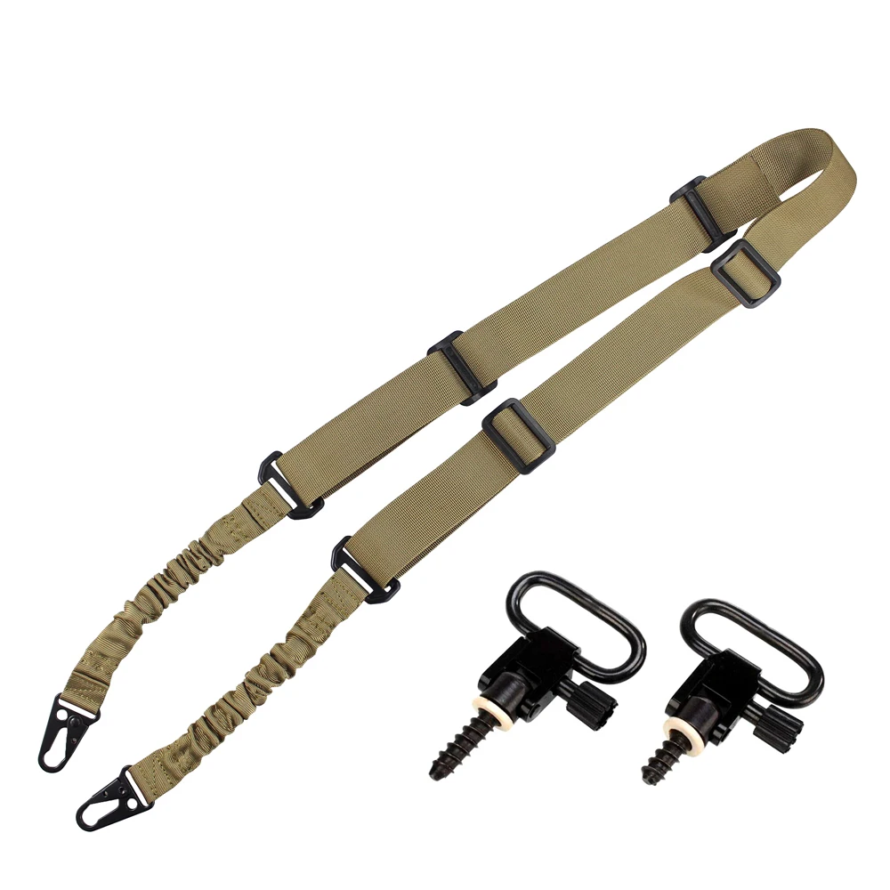 

Tactical 2 Point Rifle Adjustable Traditional Bungee System Gun Shoulder Strap with Sling Swivels Studs Set Hunting Accessories