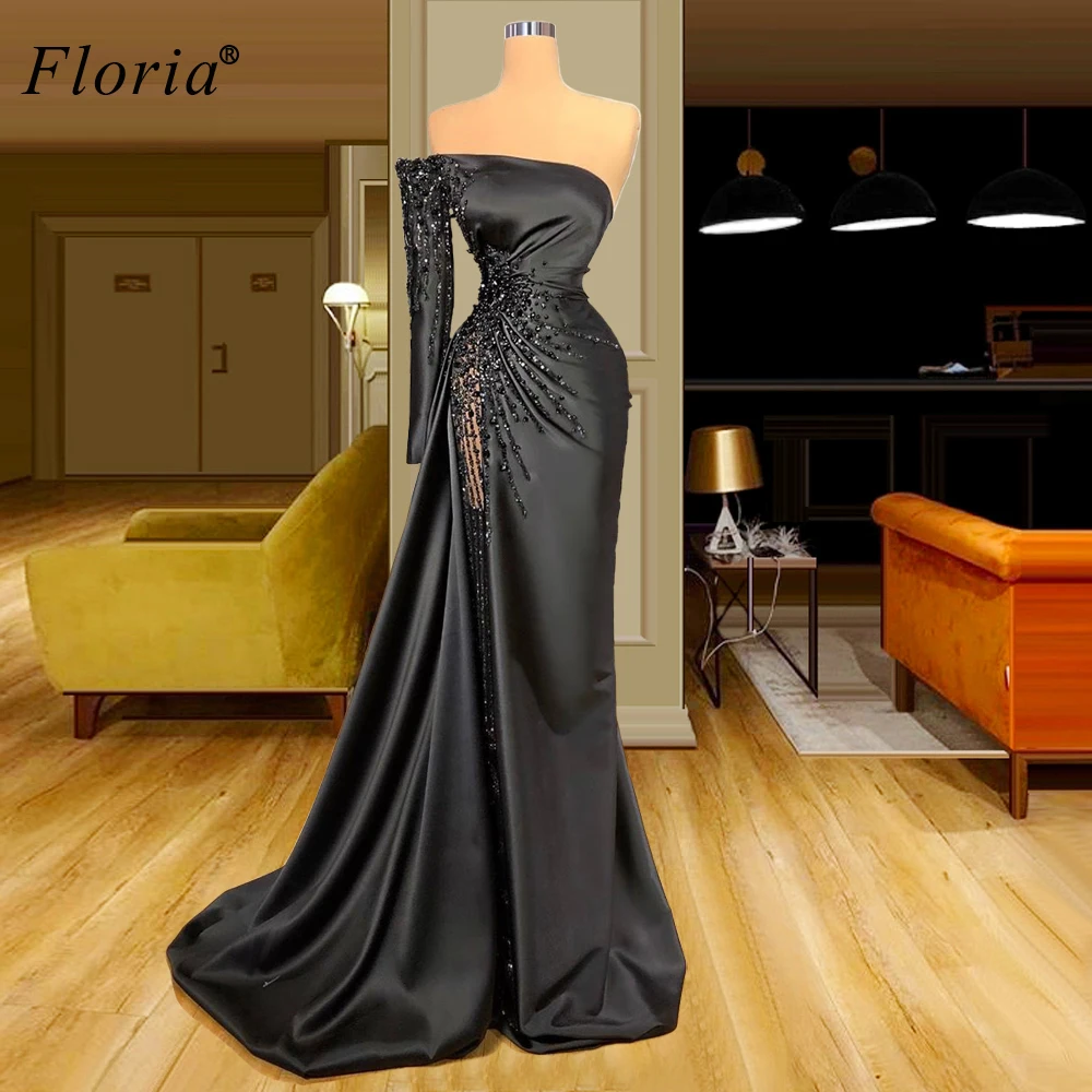 

Черные вечерние платья, Длинные вечерние платья из Дубая, размера плюс, Бисероплетение вечерних платьев