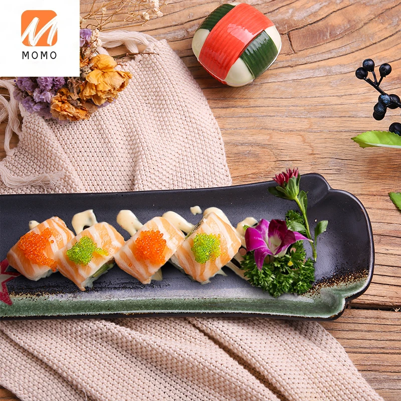 

Japanese-Style Ceramic Tableware Cat's Paw Sushi Plate Hotel Commercial Long Plate Pastry Plate Creative Retro Sashimi Plate
