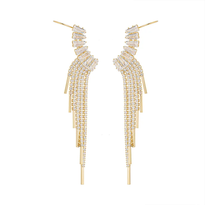 

LOVOACC Fairy Shiny CZ Zirconia Long Tassel Earrings for Women 2021 Gold Color Irregular Geometric Drop Earrings Party Jewelry