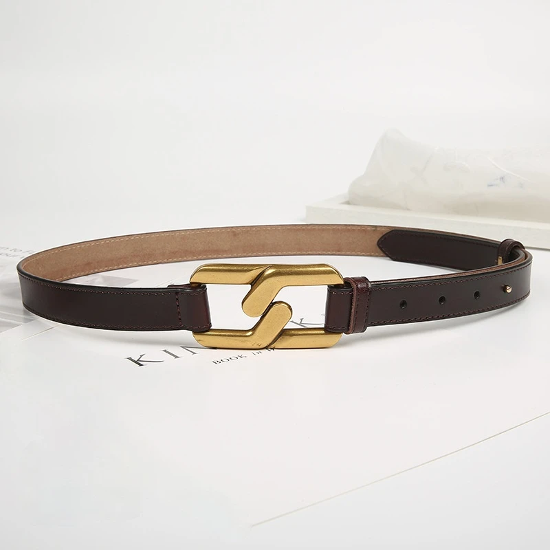 

New Fashion Luxury Belts for Women Cowhide Leather Waist Elastic Waist Belt Lady Slender Thin Belt Retro Jeans Buckle All-Match