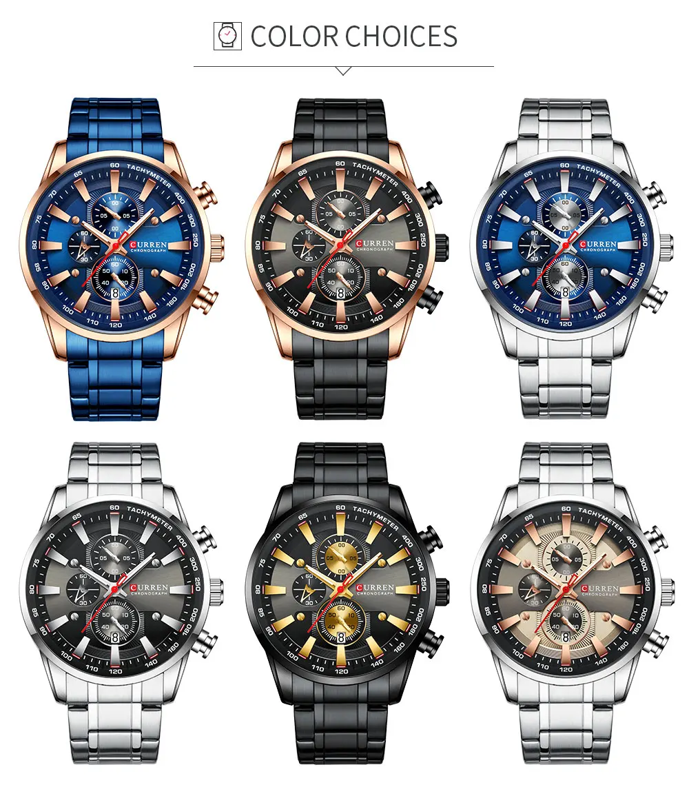 

CURREN Top Brand Watch for Men Fashion Quartz Sports Wristwatch Chronograph Clock Date Watches Stainless Steel Male Watch