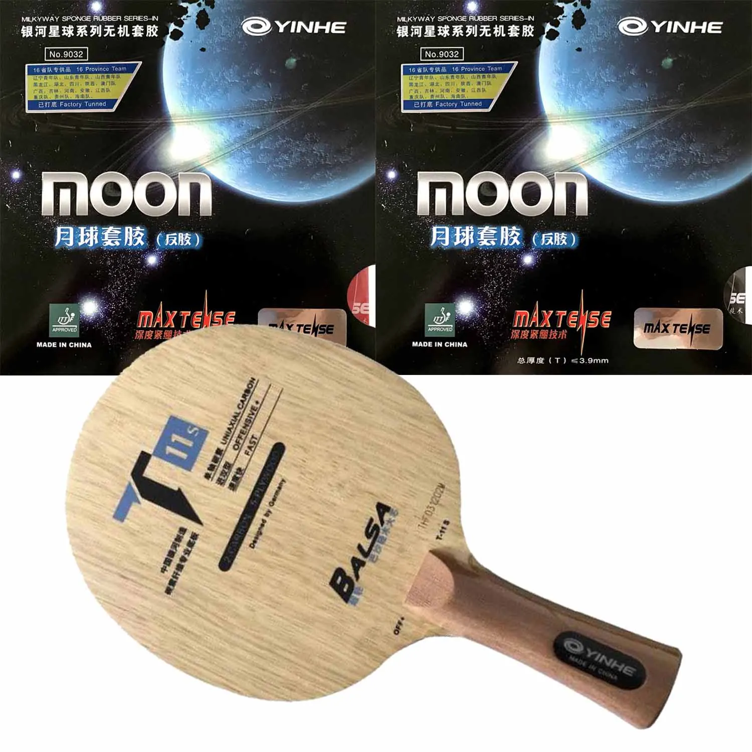 Pro Combo Racket YINHE T11S T-11S pingpong blade with 2Pieces YINHE Moon Factory Tuned Pips-In Pingpong Rubber with Sponge