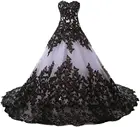 Женское длинное вечернее платье без бретелек, элегантное черное свадебное платье в готическом стиле на шнуровке с аппликацией, бальное платье для выпускного вечера