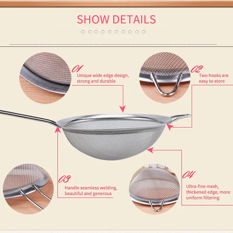 Мукомольное сито ручной силиконовой ручкой масляный фильтр Дуршлаг Прочный из