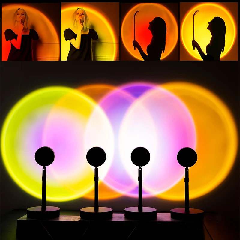 

Sunset Projector Lamp Rainbow Atmosphere Led Night Light USB Table Lamp for Home Bedroom Coffe Shop Background Wall Decoration.