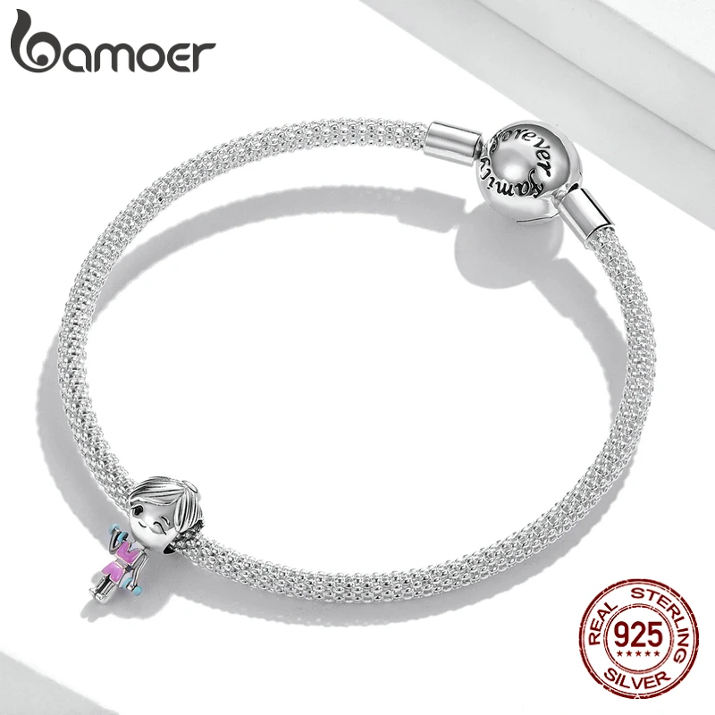 Genuine 925 Sterling Silver Gym Clothes Pink Workout Girl Dumbbell Charm Pendant Fit Original Bracelet Women Fine Jewelry Gift | Украшения